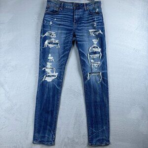 American Eagle Airflex Jeans Athletic Skinny Women's Size 32X34 Distressed Blue
